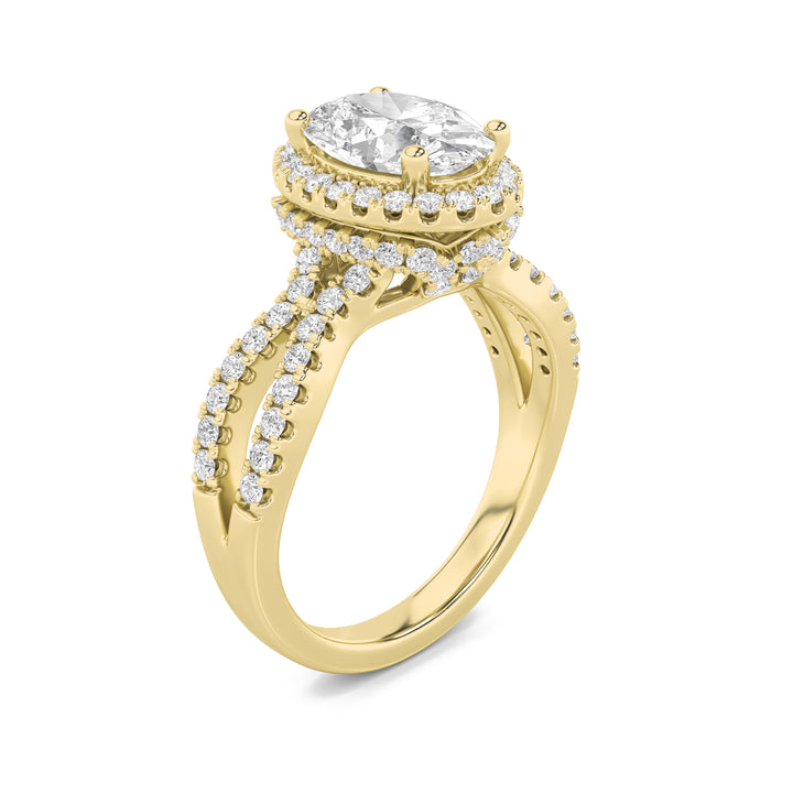 2Cttw Oval Shaped Lab Grown Diamond (F/VS) Split Shank Halo Accented Engagement Ring in 14K Gold