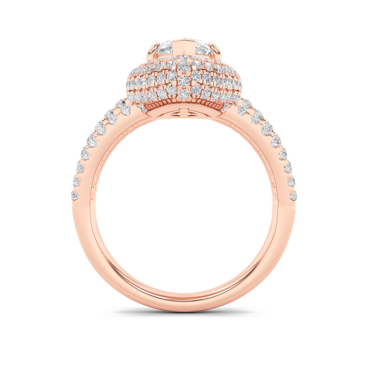 3Cttw Marquise Shaped Lab Grown Diamond (F/VS) Three Row Accented Halo Engagement Ring in 14K Gold