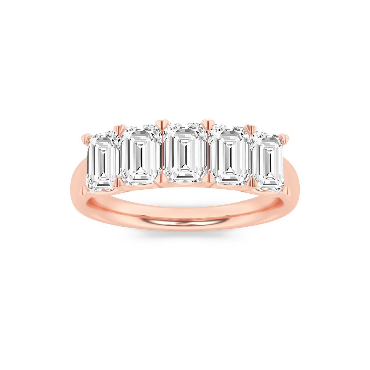 2Cttw Emerald Shaped Lab Grown Diamond (F/VS) Five Stone Band Ring in 14K Gold