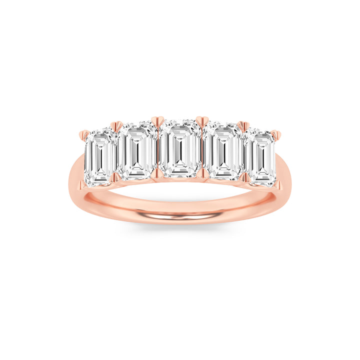 2Cttw Emerald Shaped Lab Grown Diamond (F/VS) Five Stone Band Ring in 14K Gold