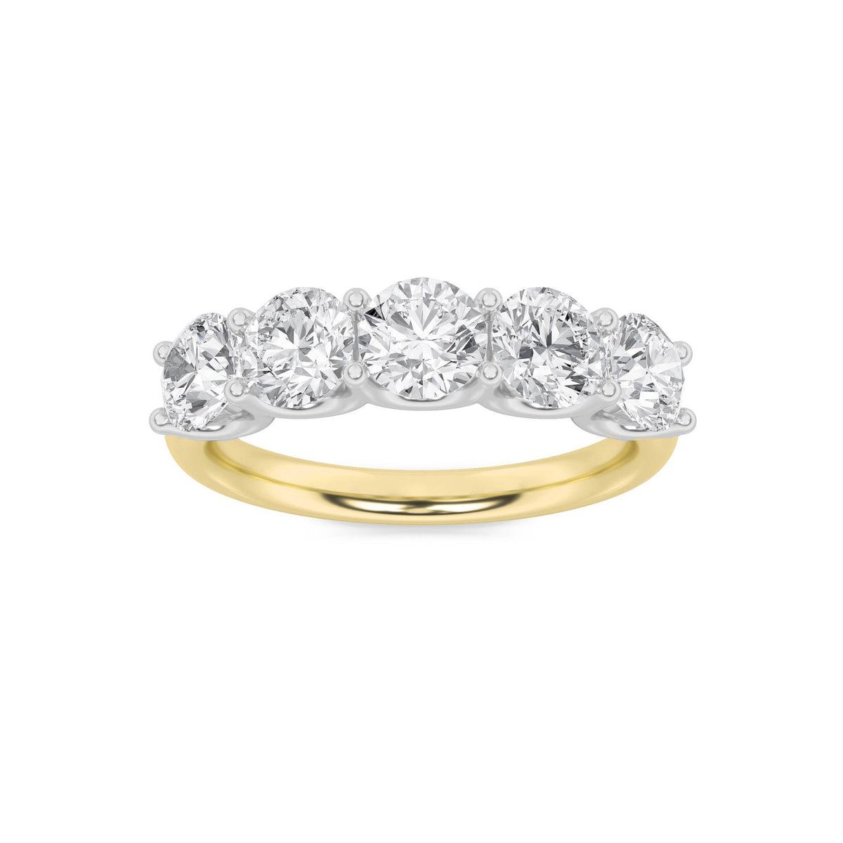 2Cttw Round Shaped Lab Grown Diamond (G/VS) Five Stone Band Ring in 14K Gold