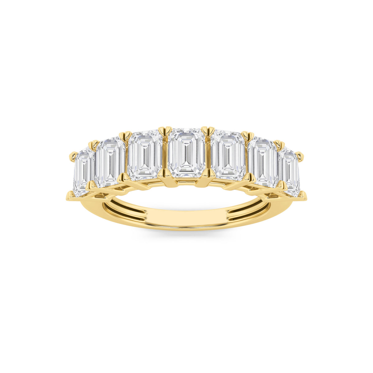 2Cttw Emerald Shaped Lab Grown Diamond (F/VVS) Seven Stone Band Ring in 14K Gold