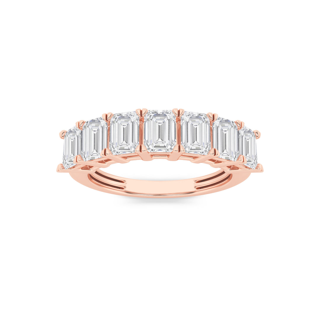2Cttw Emerald Shaped Lab Grown Diamond (F/VVS) Seven Stone Band Ring in 14K Gold