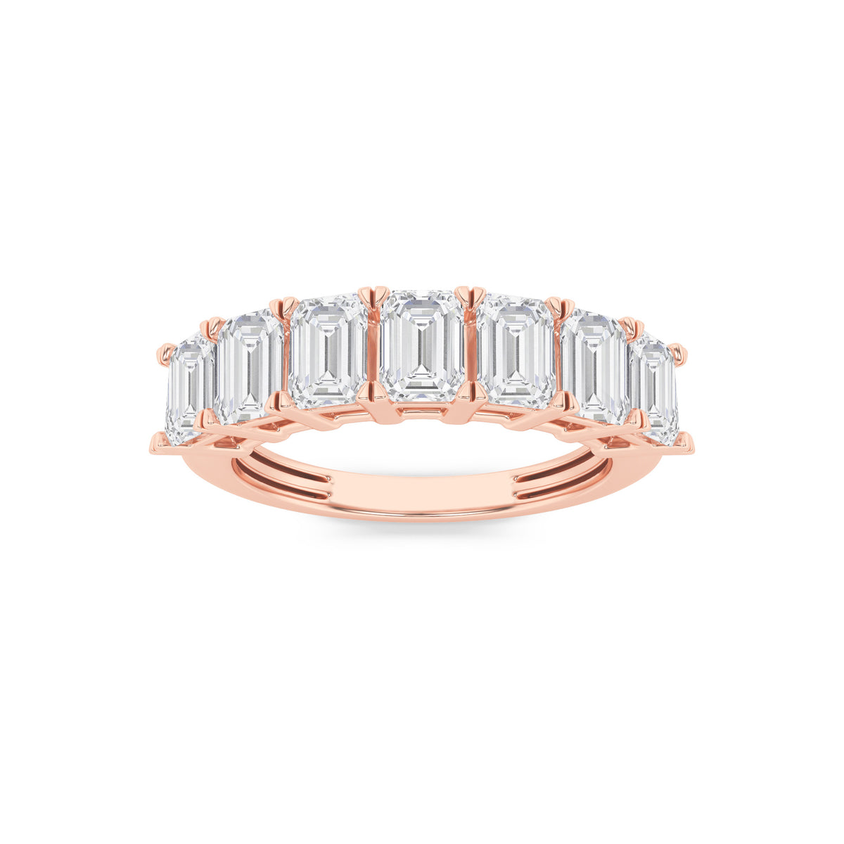 2Cttw Emerald Shaped Lab Grown Diamond (F/VVS) Seven Stone Band Ring in 14K Gold