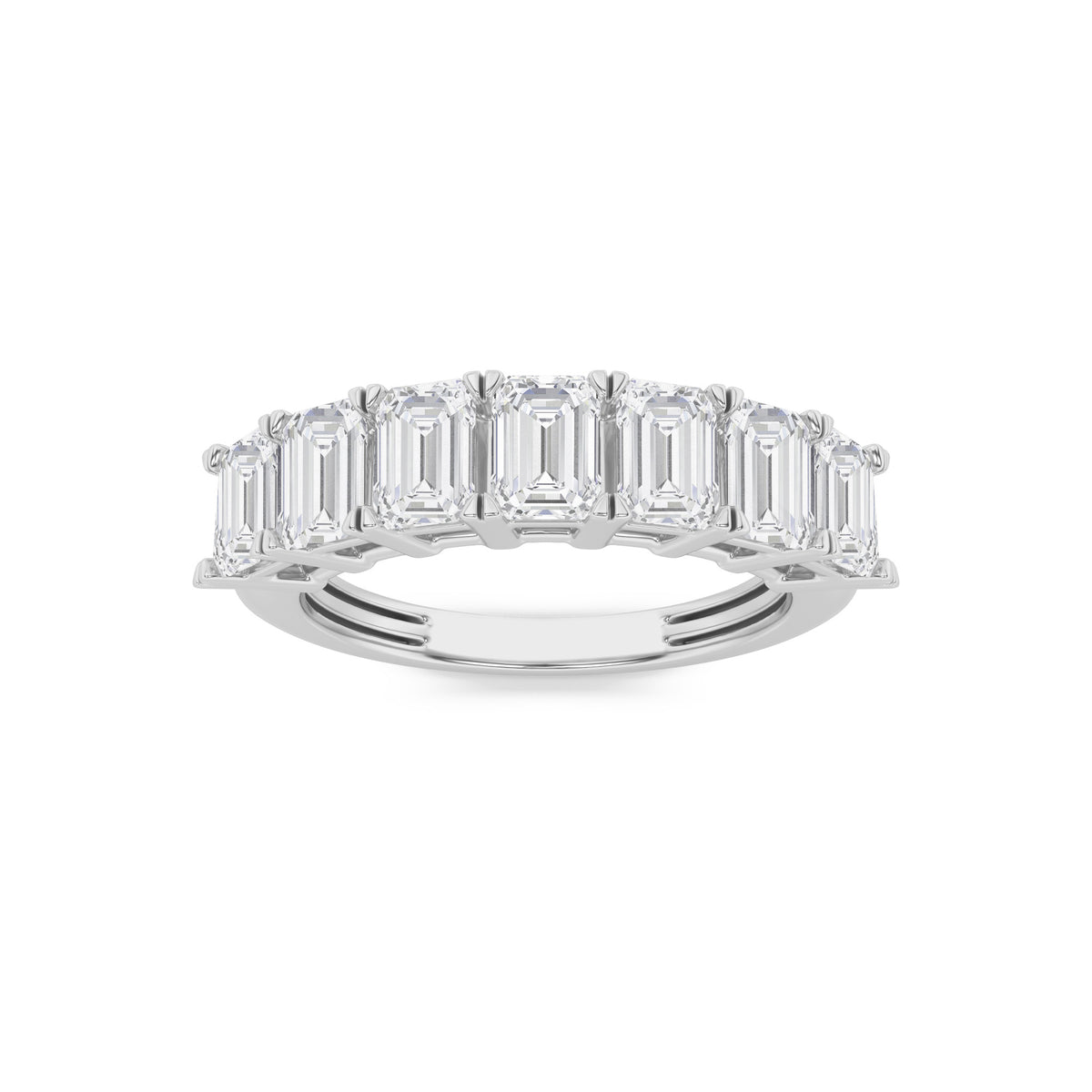 3CTW Emerald Shaped Lab Grown Diamond (F/VS) Seven Stone Band Ring in 14K Gold