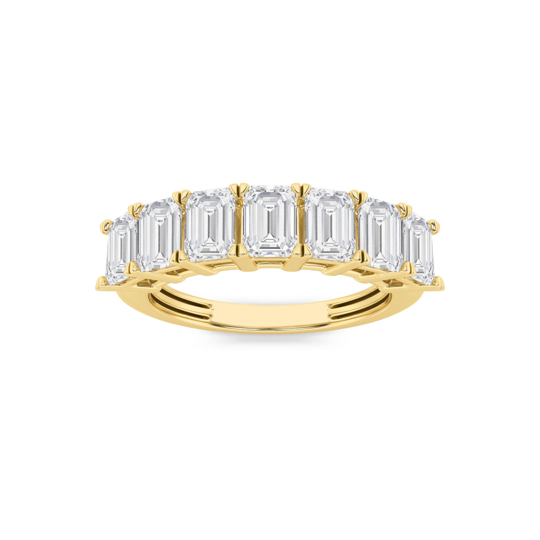 3Cttw Emerald Shaped Lab Grown Diamond (F/VS) Seven Stone Band Ring in 14K Gold