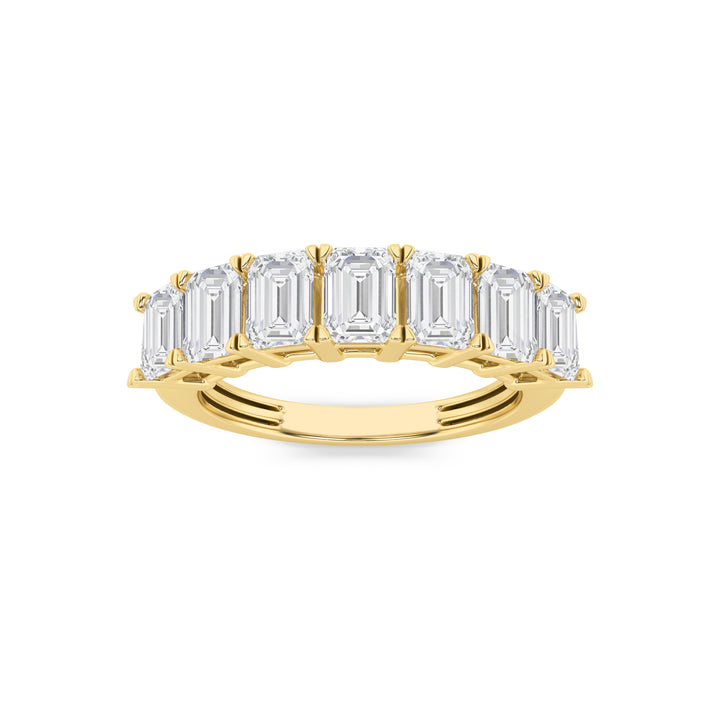 3Cttw Emerald Shaped Lab Grown Diamond (F/VS) Seven Stone Band Ring in 14K Gold