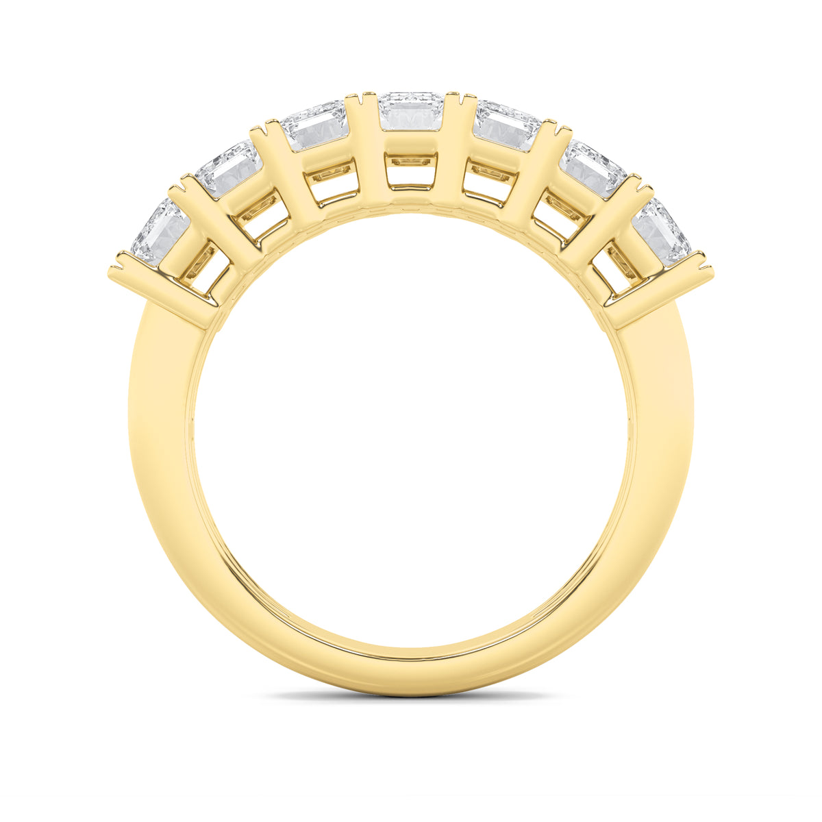 3Cttw Emerald Shaped Lab Grown Diamond (F/VS) Seven Stone Band Ring in 14K Gold