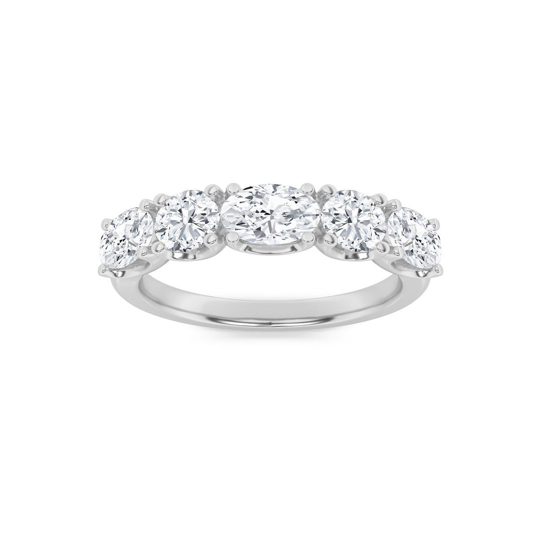 2CTW Oval Shaped Lab Grown Diamond (F/VVS) Five Stone Band Ring in 14K Gold