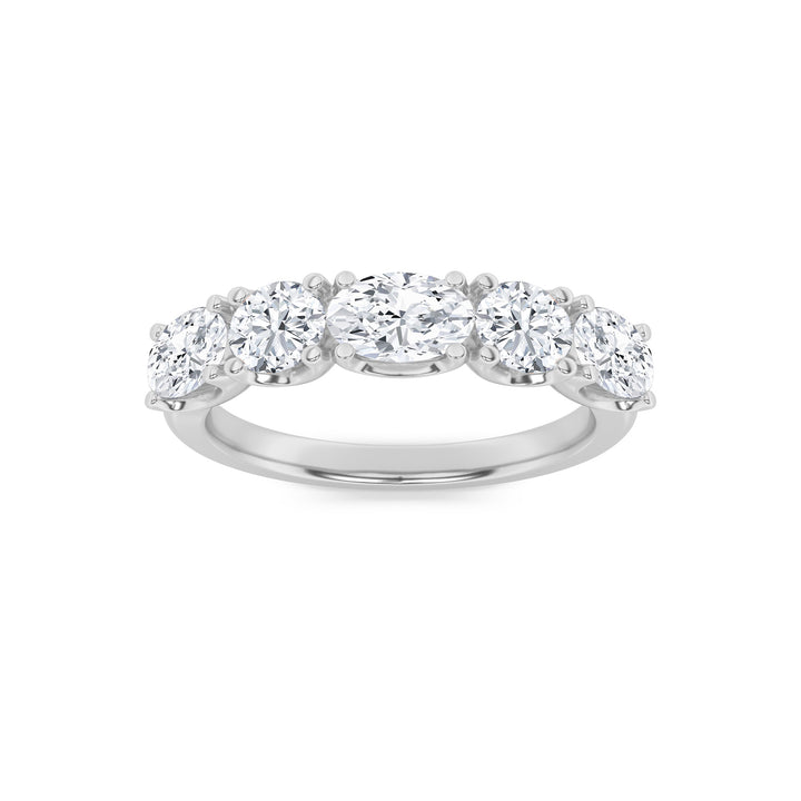 2CTW Oval Shaped Lab Grown Diamond (F/VVS) Five Stone Band Ring in 14K Gold