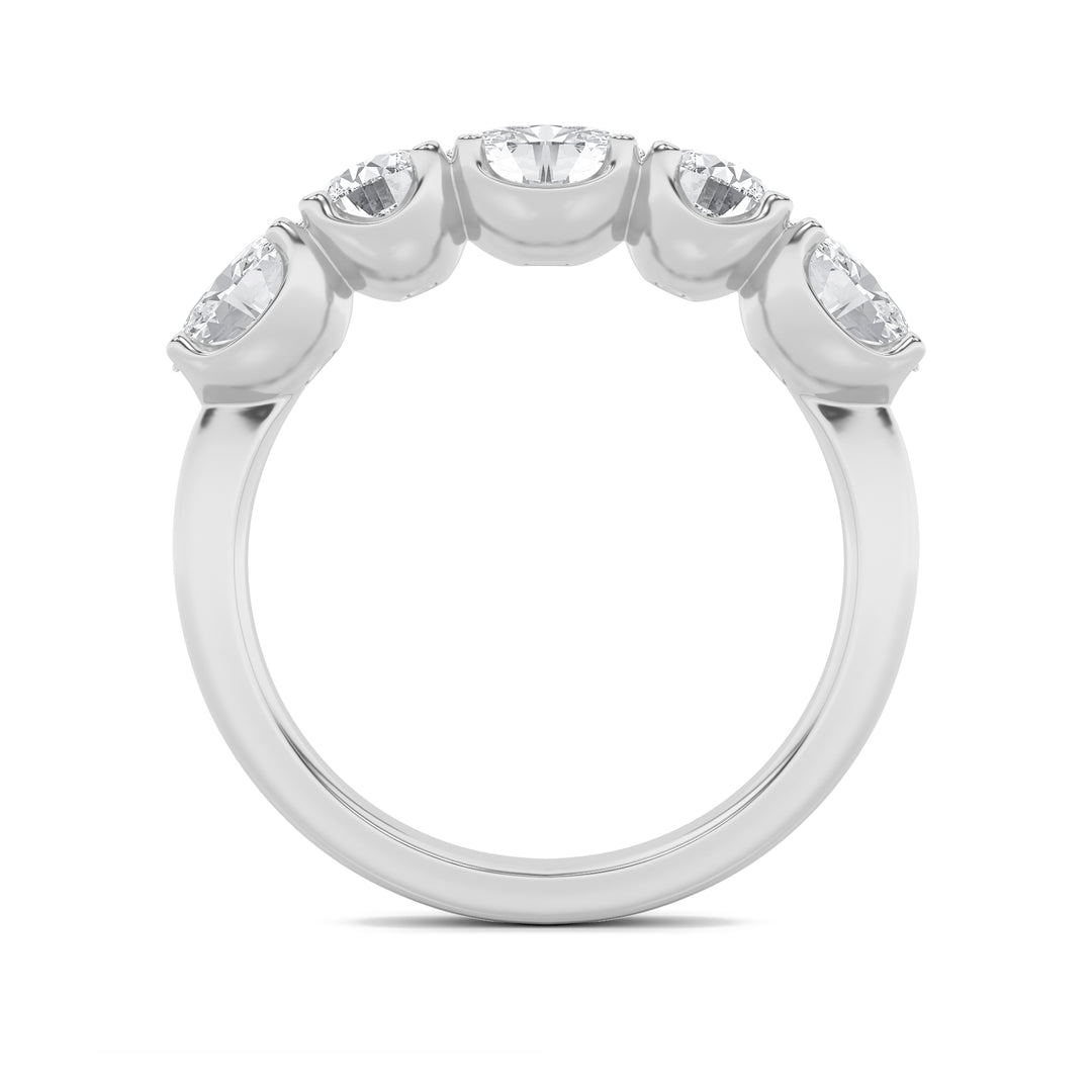 2CTW Oval Shaped Lab Grown Diamond (F/VVS) Five Stone Band Ring in 14K Gold