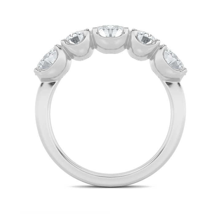 2CTW Oval Shaped Lab Grown Diamond (F/VVS) Five Stone Band Ring in 14K Gold