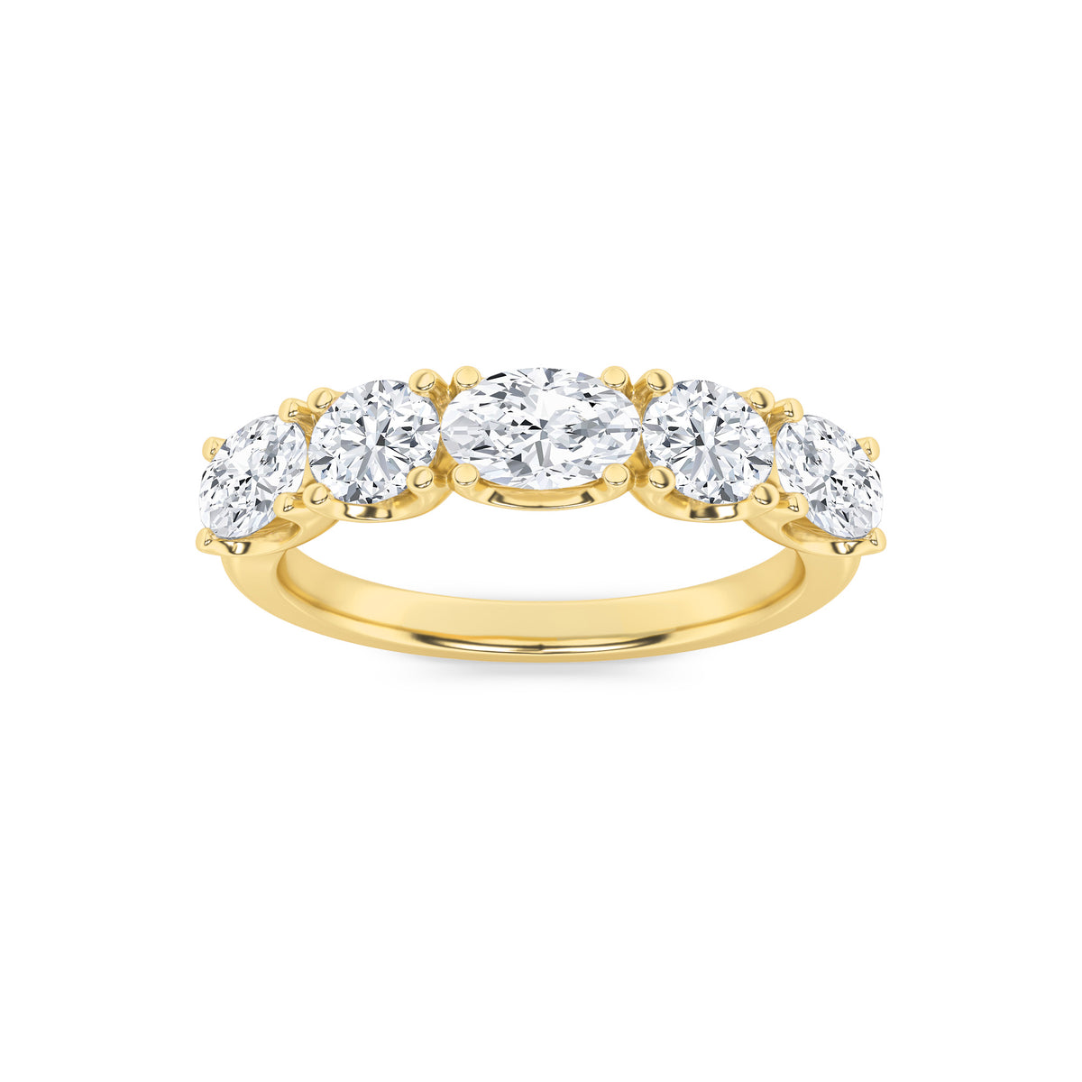 2Cttw Oval Shaped Lab Grown Diamond (F/VVS) Five Stone Band Ring in 14K Gold