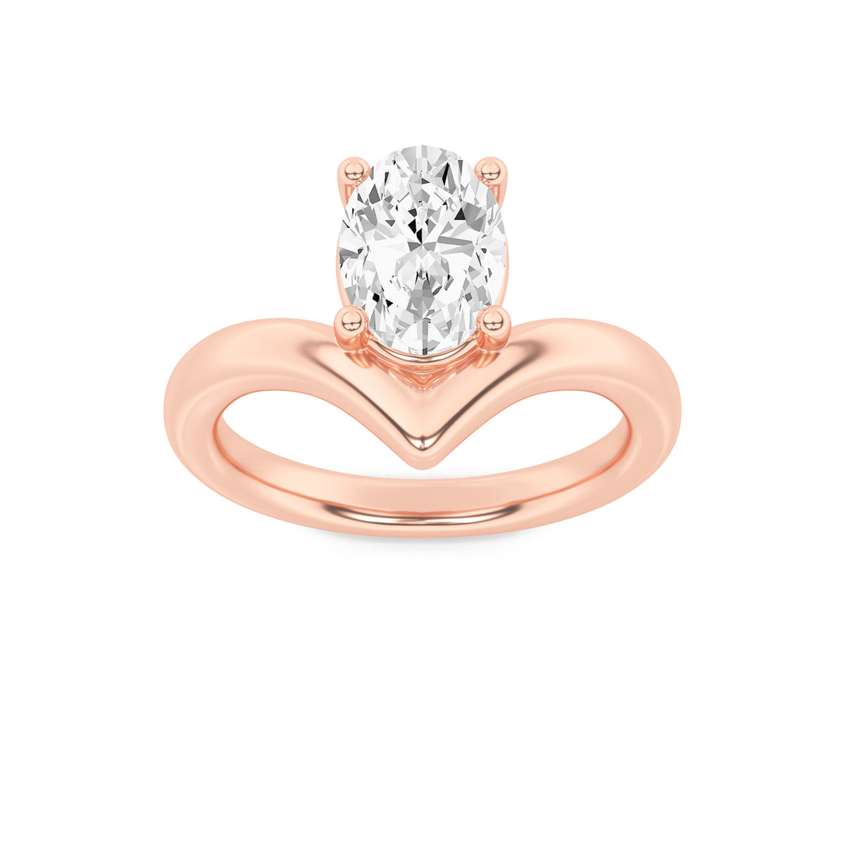 1.5Cttw Oval Shaped Lab Grown Diamond (F/VS) Chevron Solitaire Engagement Ring in 14K Gold
