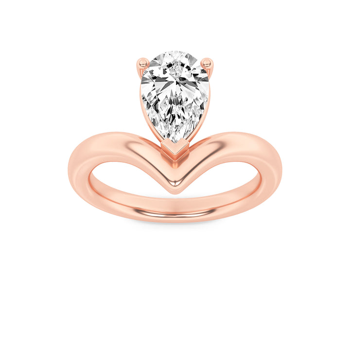 1.5Cttw Pear Shaped Lab Grown Diamond (F/VS) Chevron Solitaire Engagement Ring in 14K Gold
