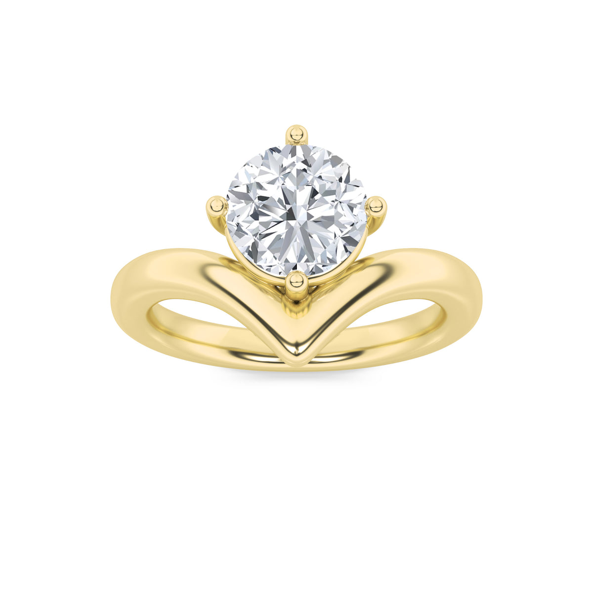 1.5Cttw Round Shaped Lab Grown Diamond (G/VS) Chevron Solitaire Engagement Ring in 14K Gold