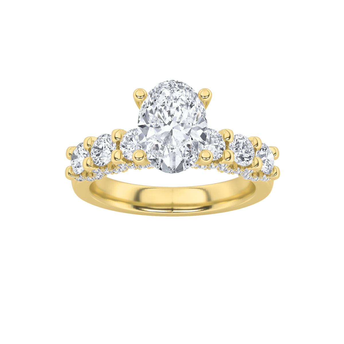 2.5Cttw Oval Shaped Lab Grown Diamond (F/VS) Accented Double Halo Set of Band and Ring in 14K Gold