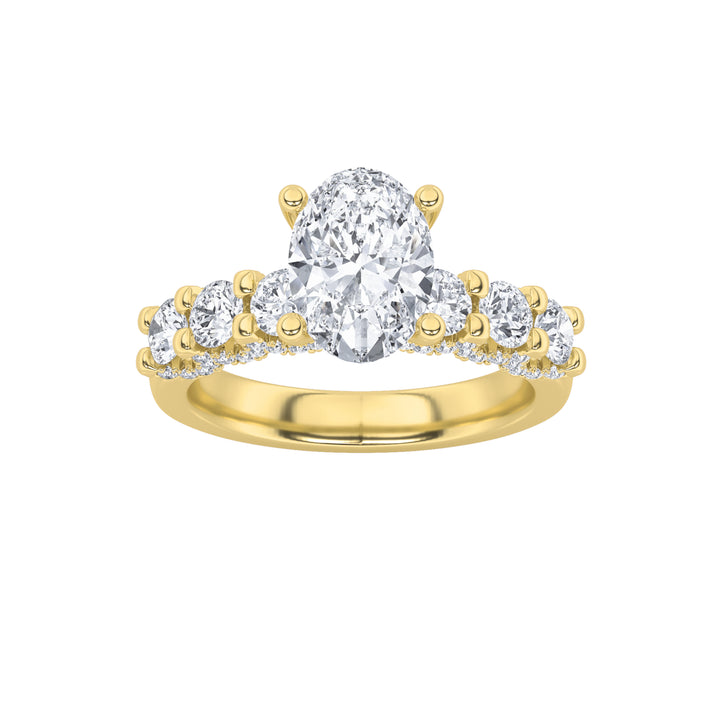 2.5Cttw Oval Shaped Lab Grown Diamond (F/VS) Accented Double Halo Set of Band and Ring in 14K Gold