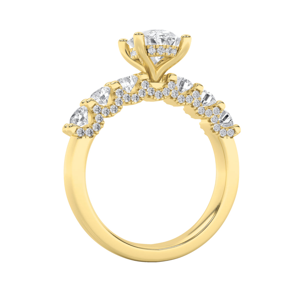 2.5Cttw Oval Shaped Lab Grown Diamond (F/VS) Accented Double Halo Set of Band and Ring in 14K Gold
