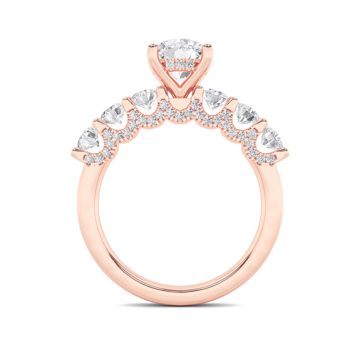 2.5Cttw Round Shaped Lab Grown Diamond (F/VS) Accented Double Halo Set of Band and  Ring in 14K Gold