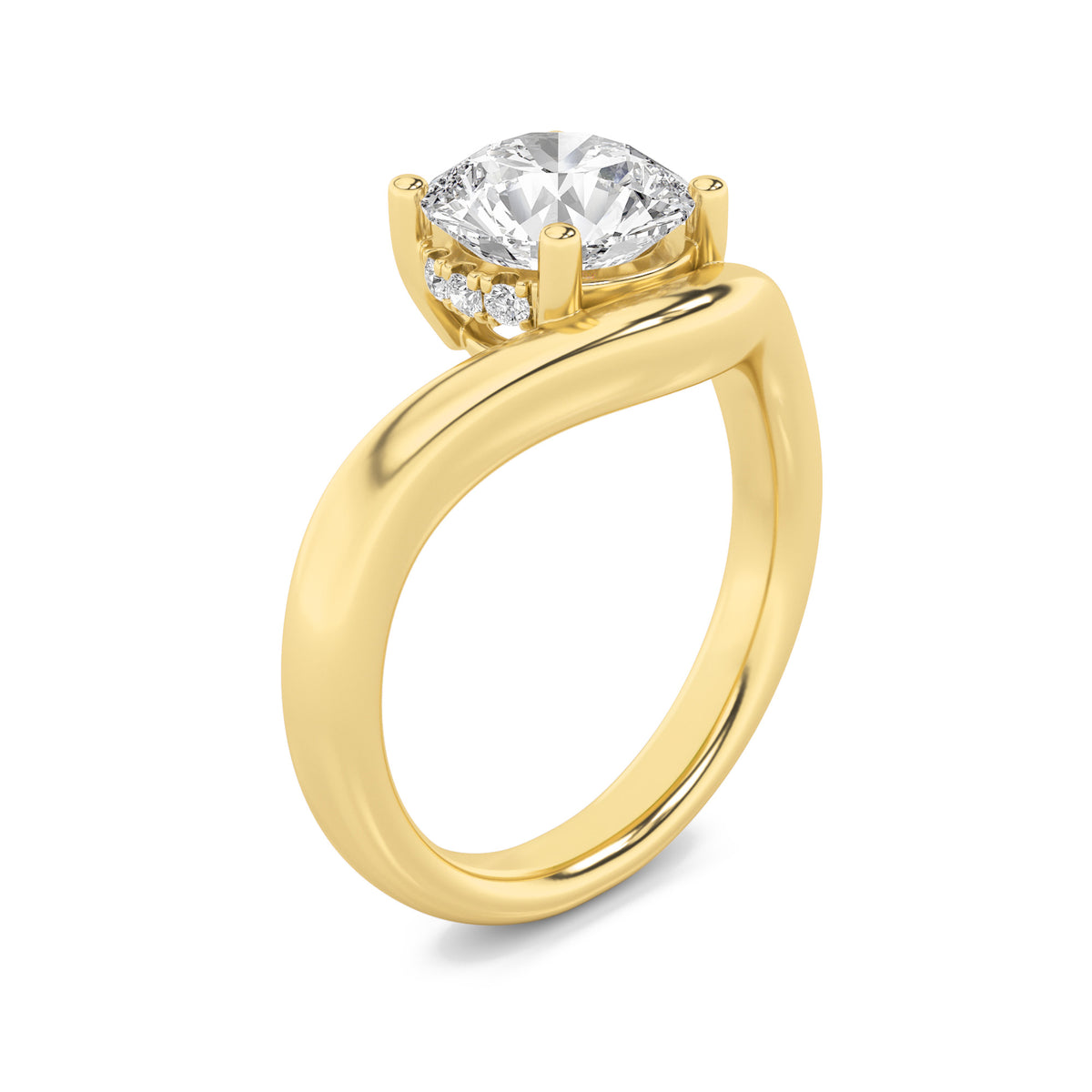 2Cttw Round Shaped Lab Grown Diamond (G/VS) Accented Solitaire Fancy Engagement Ring in 14K Gold