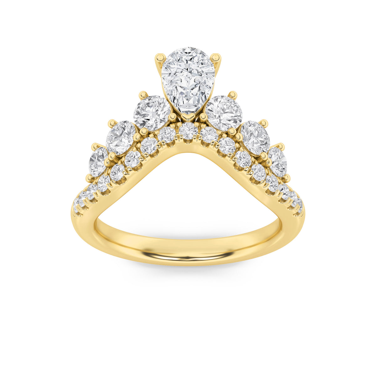 1.5Cttw Pear Shaped Lab Grown Diamond (F/VS) Fancy Contour Ring in 14K Gold