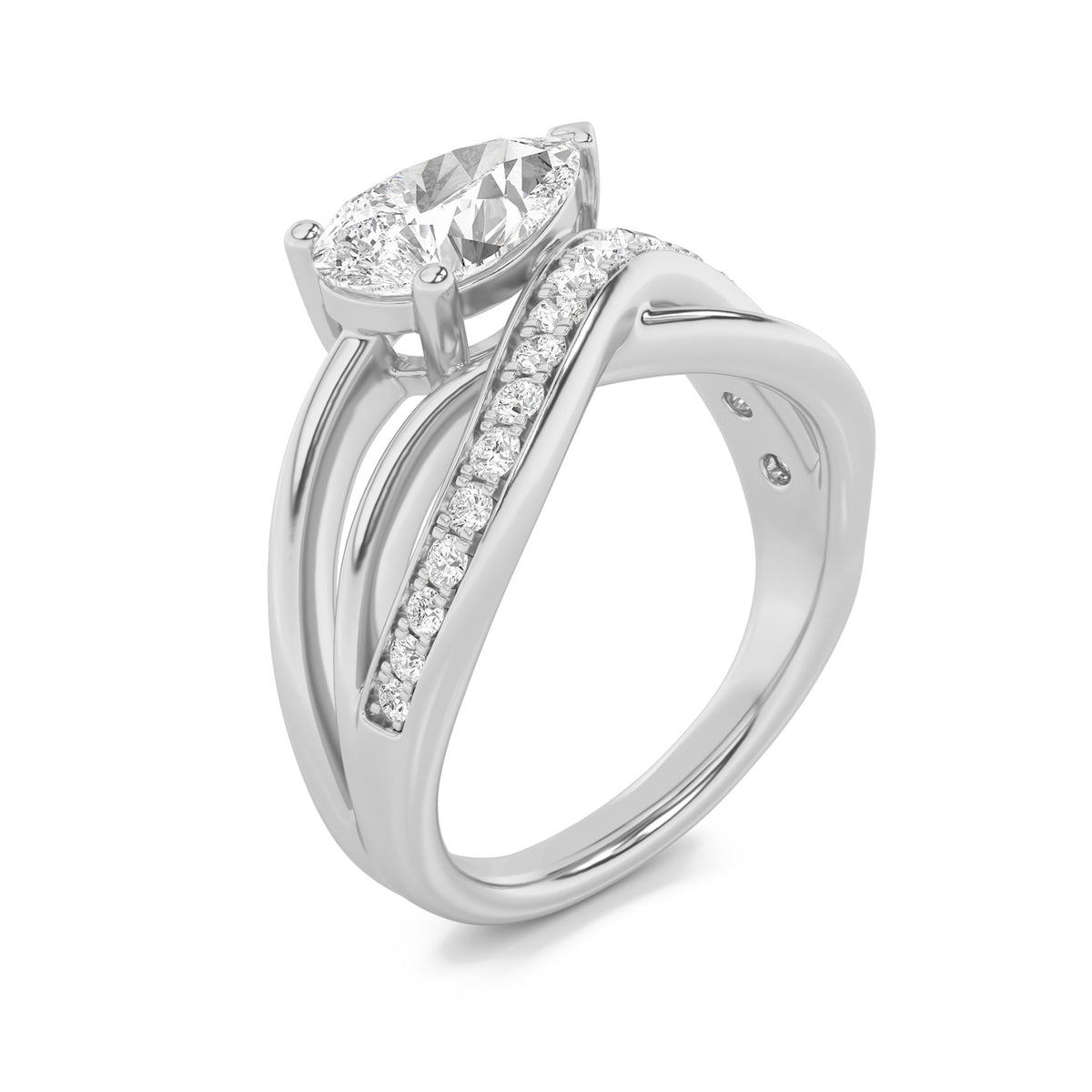 2Cttw Pear Shaped Lab Grown Diamond (F/VS) Fashion AccentedEngagement Ring in 14K Gold