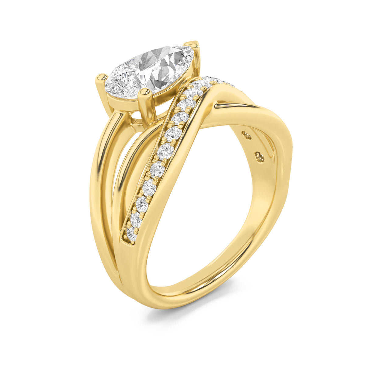 2Cttw Pear Shaped Lab Grown Diamond (G/VS) Fashion AccentedEngagement Ring in 14K Gold