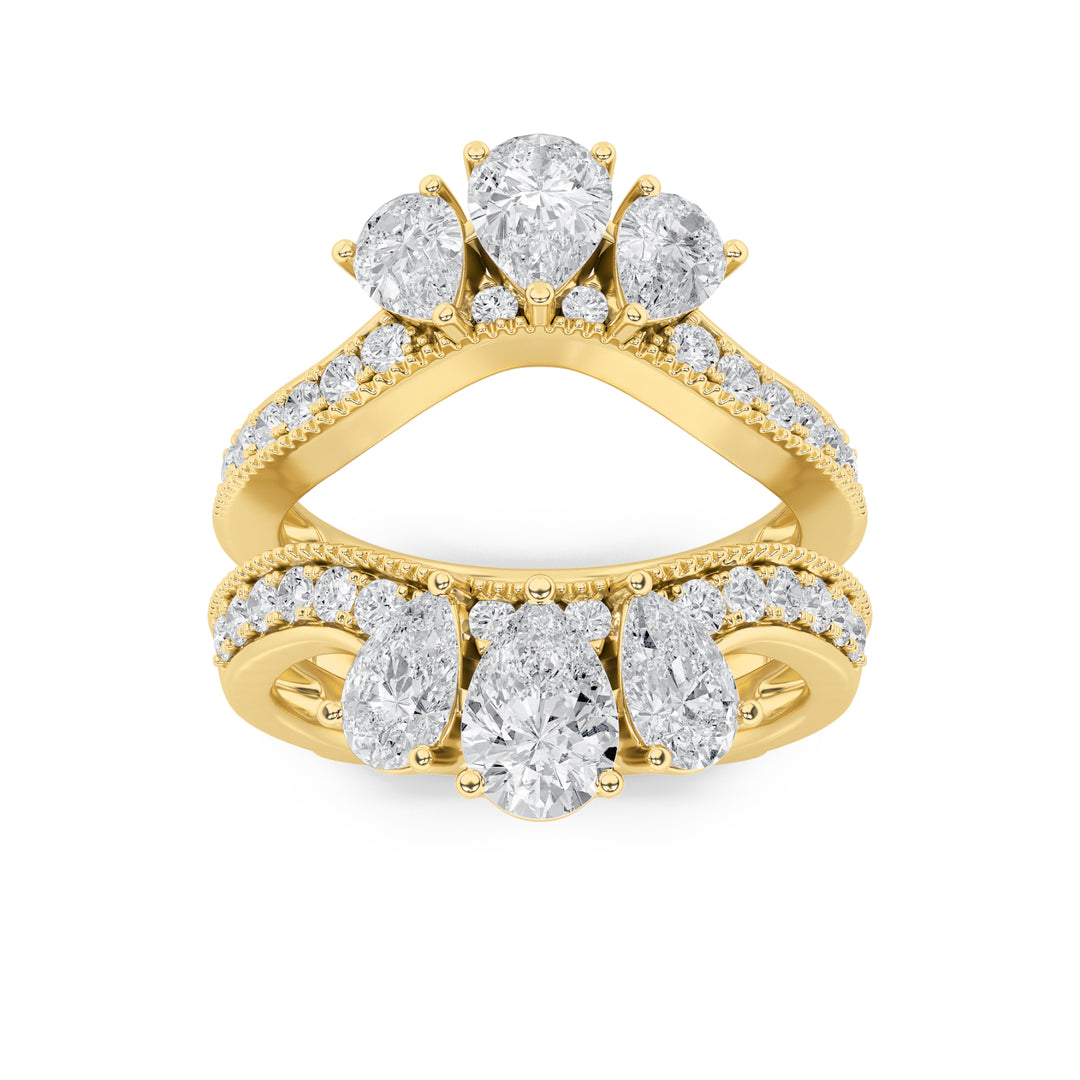 2Cttw Pear Shaped Lab Grown Diamond (F/VS) InsertJacket Ring in 14K Gold