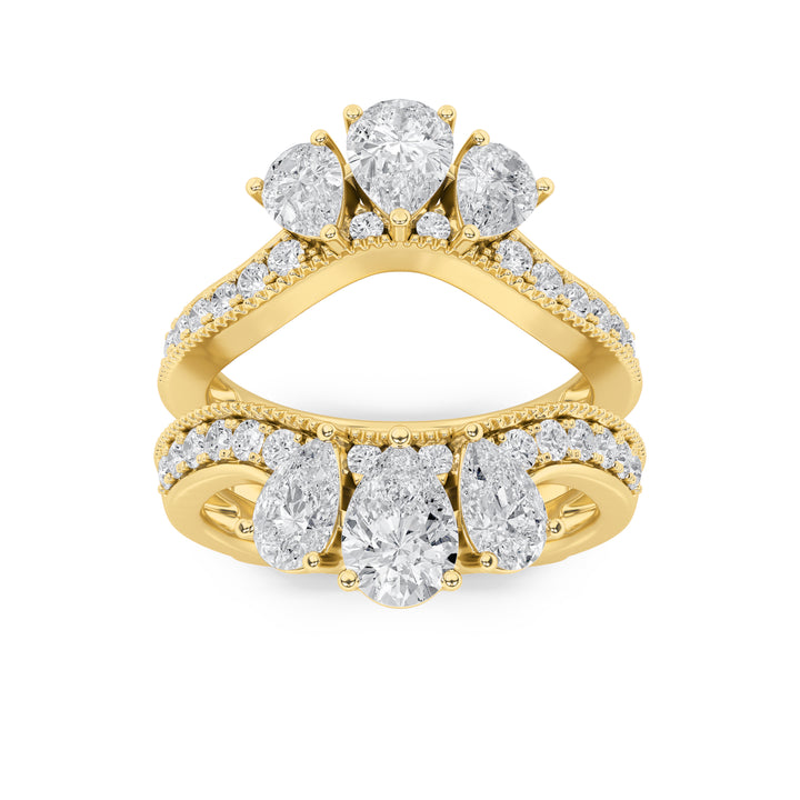 2Cttw Pear Shaped Lab Grown Diamond (F/VS) InsertJacket Ring in 14K Gold