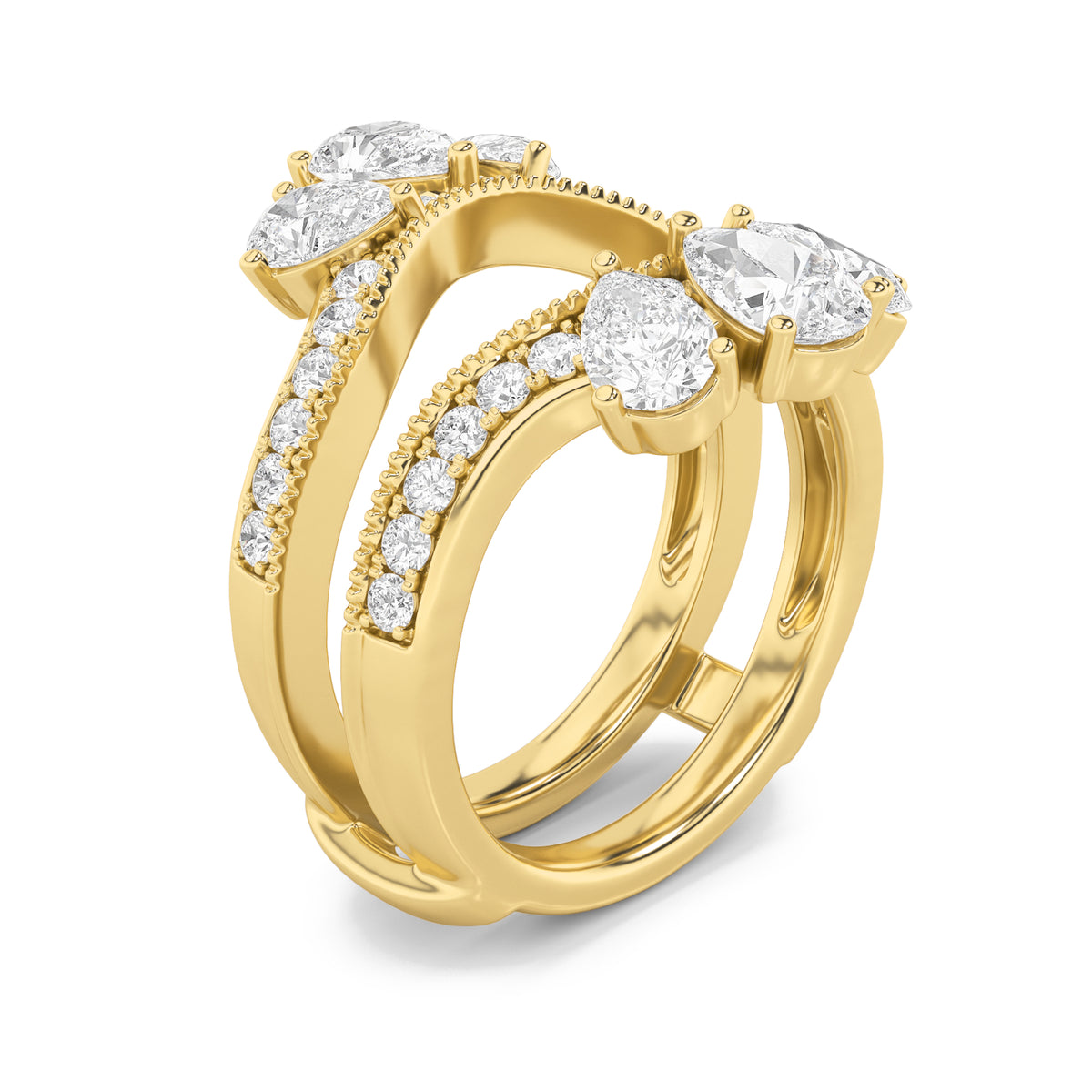 2Cttw Pear Shaped Lab Grown Diamond (F/VS) InsertJacket Ring in 14K Gold