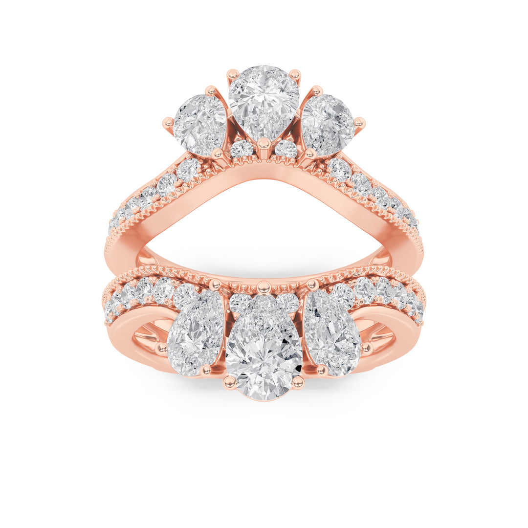 2Cttw Pear Shaped Lab Grown Diamond (F/VS) InsertJacket Ring in 14K Gold