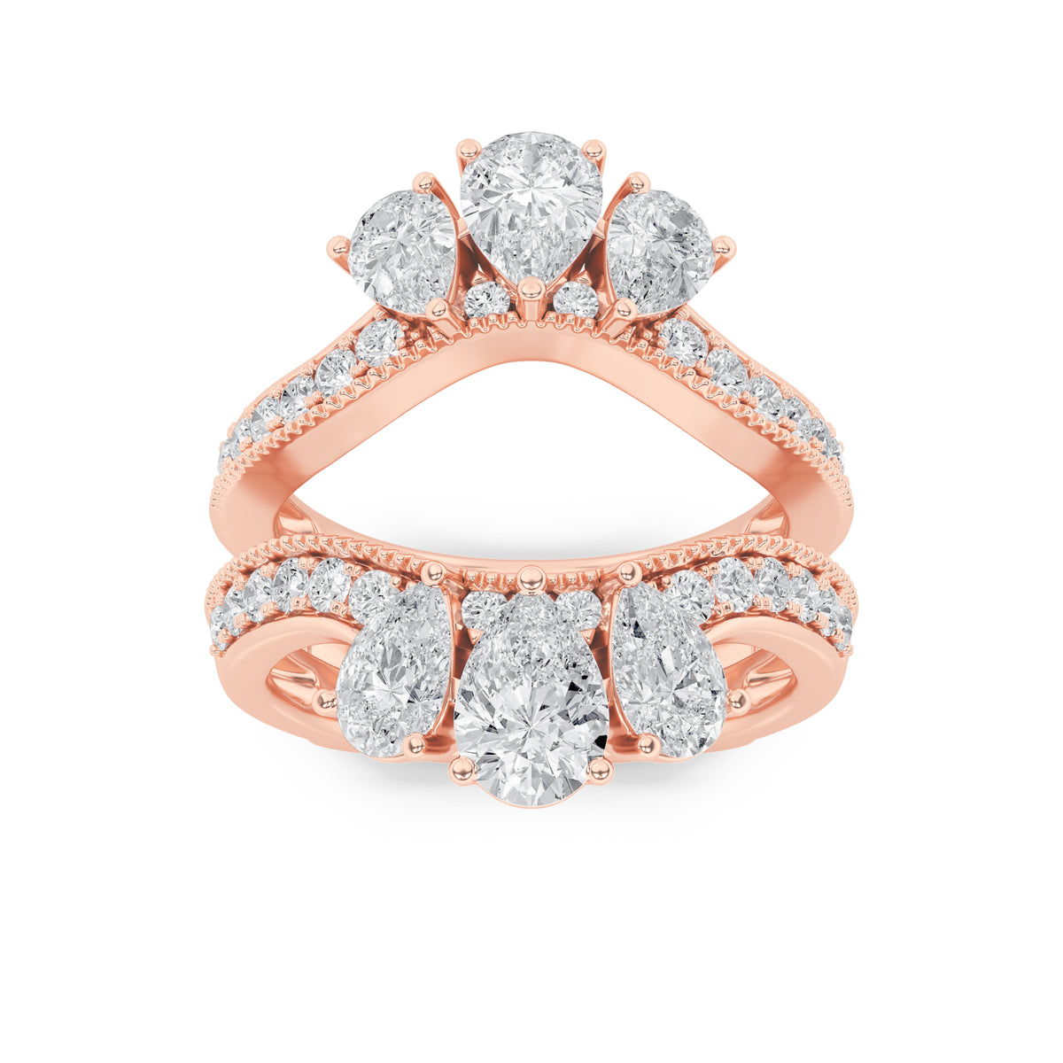 2Cttw Pear Shaped Lab Grown Diamond (F/VS) InsertJacket Ring in 14K Gold
