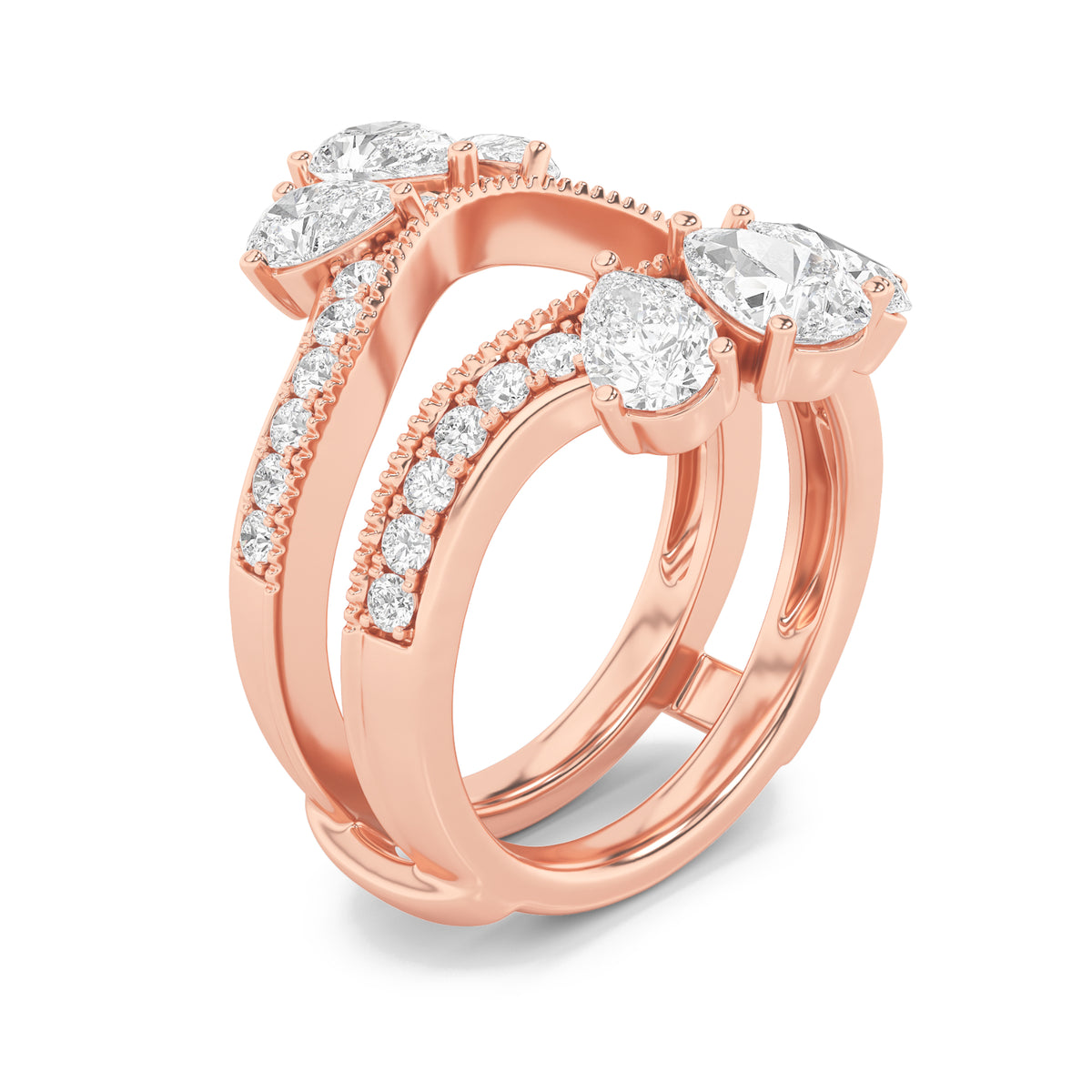 2Cttw Pear Shaped Lab Grown Diamond (F/VS) InsertJacket Ring in 14K Gold