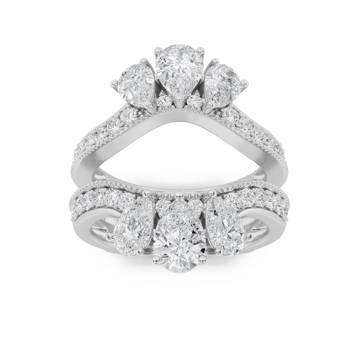 2.25Cttw Pear Shaped Lab Grown Diamond (F/VS) Insert Jacket Ring in 14K Gold