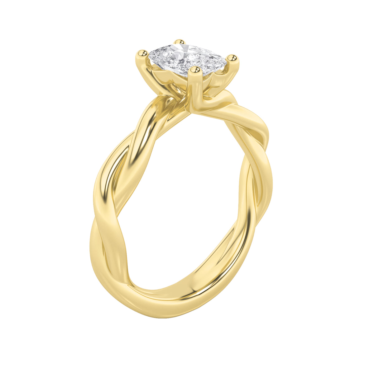 1Cttw Elongated Cushion Shaped Lab Grown Diamond (F/VS) Twisted Shank Solitaire Engagement Ring in 14K Gold