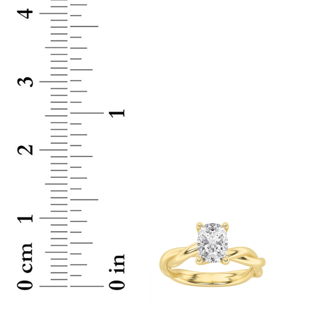 1Cttw Elongated Cushion Shaped Lab Grown Diamond (F/VS) Twisted Shank Solitaire Engagement Ring in 14K Gold