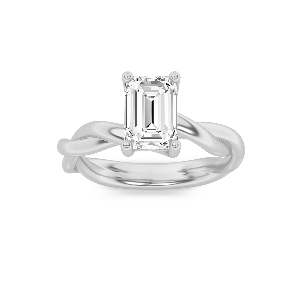 1Cttw Emerald Shaped Lab Grown Diamond (F/VS) Twisted Shank Solitaire Engagement Ring in 14K Gold