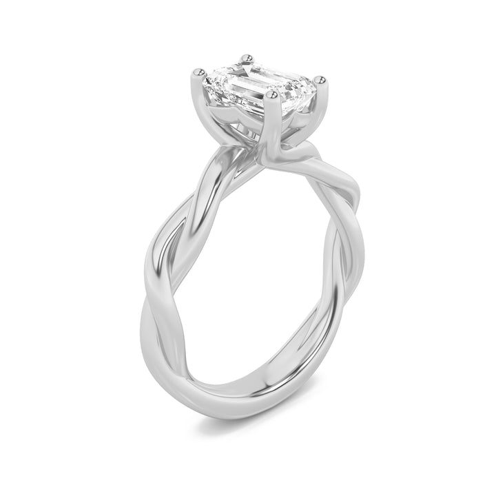 1Cttw Emerald Shaped Lab Grown Diamond (F/VS) Twisted Shank Solitaire Engagement Ring in 14K Gold