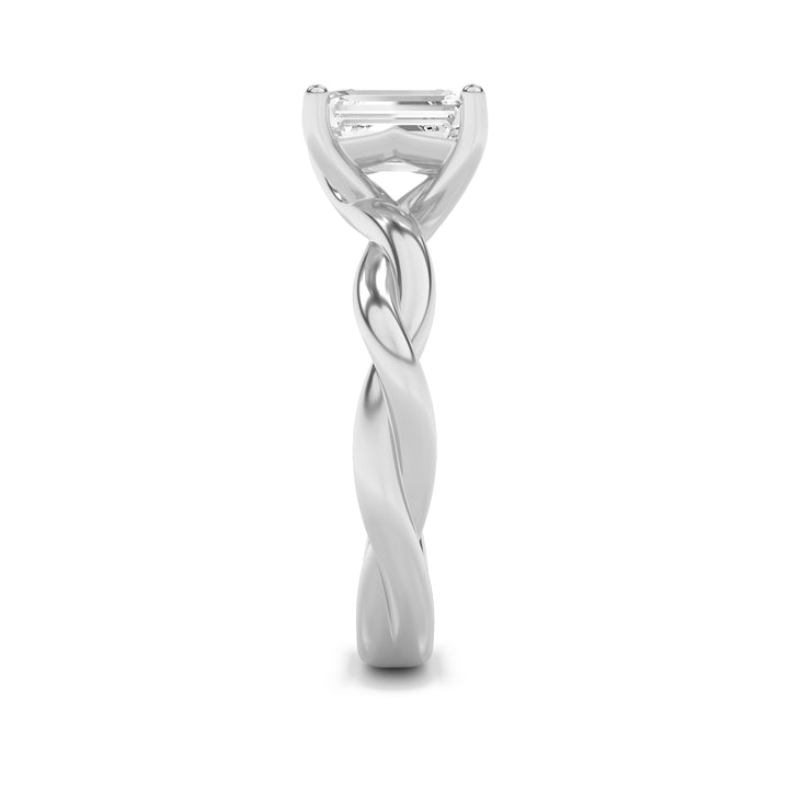 1Cttw Emerald Shaped Lab Grown Diamond (F/VS) Twisted Shank Solitaire Engagement Ring in 14K Gold