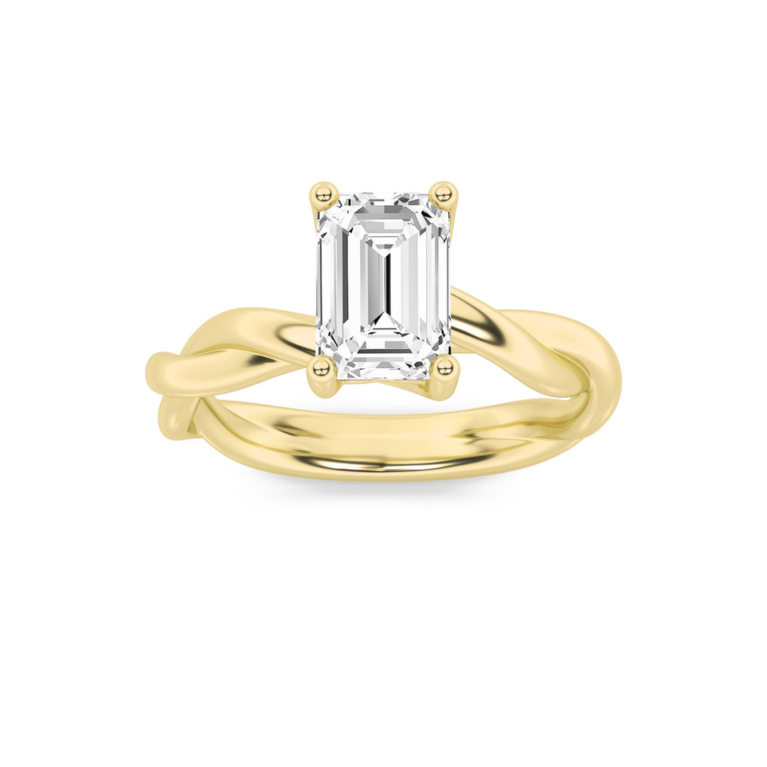 1Cttw Emerald Shaped Lab Grown Diamond (F/VS) Twisted Shank Solitaire Engagement Ring in 14K Gold