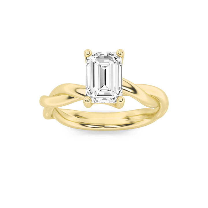 1Cttw Emerald Shaped Lab Grown Diamond (F/VS) Twisted Shank Solitaire Engagement Ring in 14K Gold