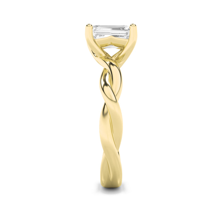 1Cttw Emerald Shaped Lab Grown Diamond (F/VS) Twisted Shank Solitaire Engagement Ring in 14K Gold