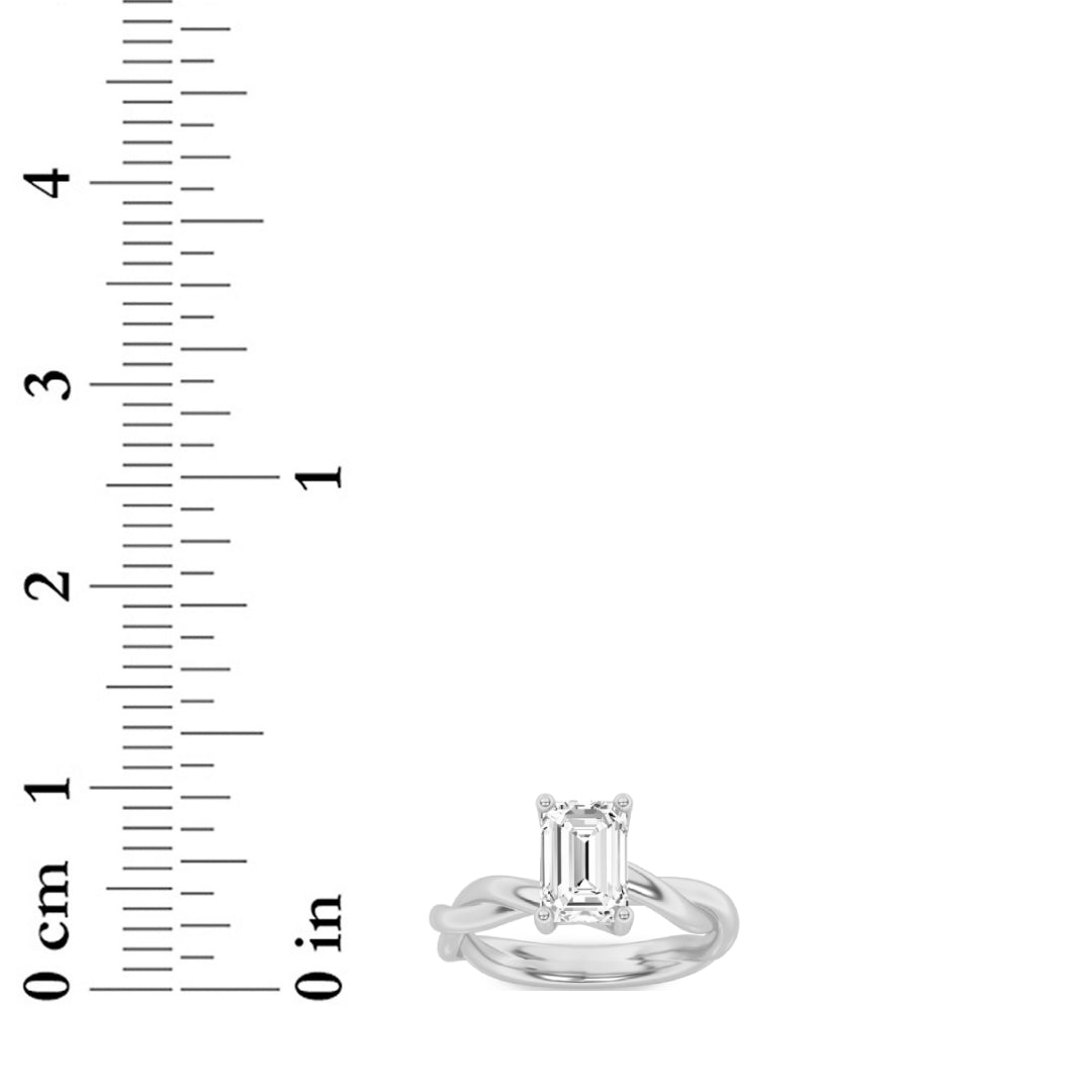 2Cttw Emerald Shaped Lab Grown Diamond (F/VS) Twisted Shank Solitaire Engagement Ring in 14K Gold
