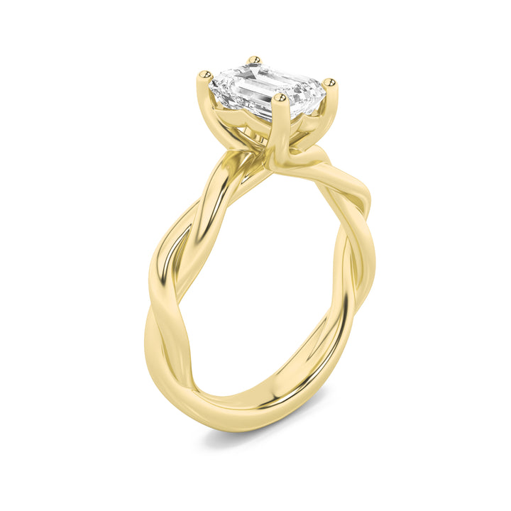 3Cttw Emerald Shaped Lab Grown Diamond (F/VS) Twisted Shank Solitaire Engagement Ring in 14K Gold
