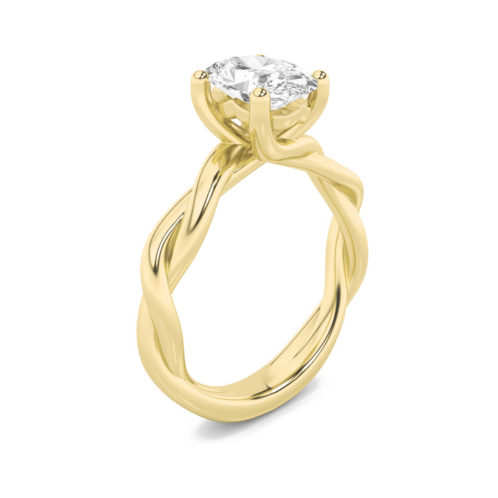1Cttw Oval Shaped Lab Grown Diamond (F/VS) Twisted Shank Solitaire Engagement Ring in 14K Gold