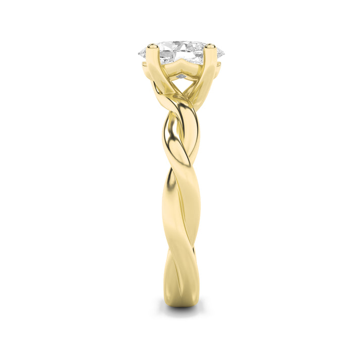 1Cttw Oval Shaped Lab Grown Diamond (F/VS) Twisted Shank Solitaire Engagement Ring in 14K Gold