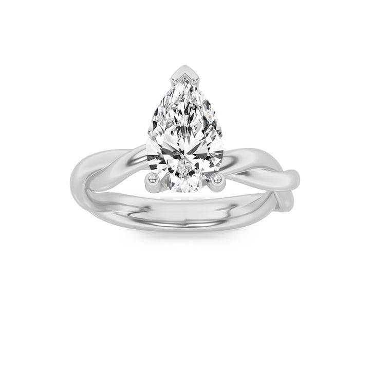 1Cttw Pear Shaped Lab Grown Diamond (F/VS) Twisted Shank Solitaire Engagement Ring in 14K Gold