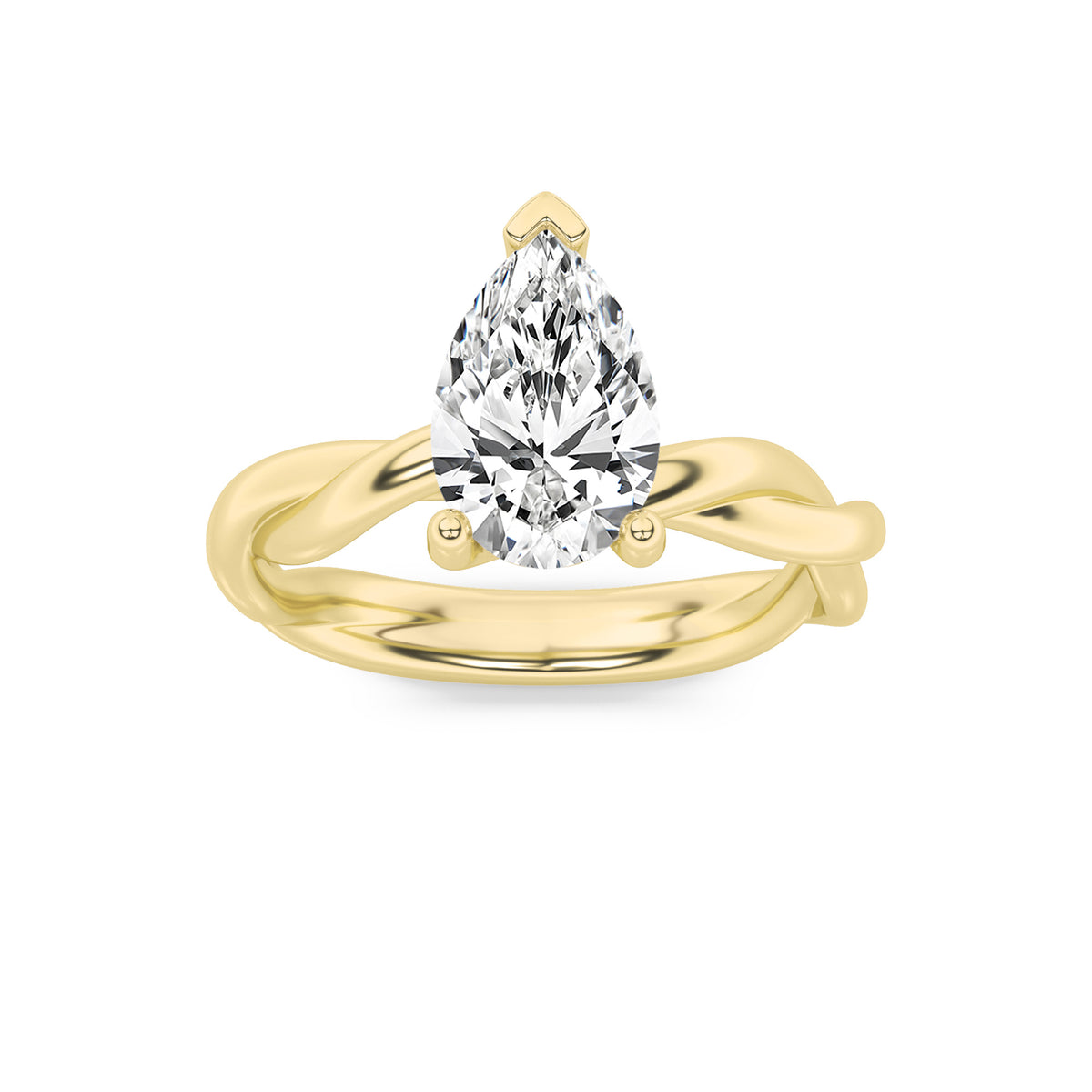 1Cttw Pear Shaped Lab Grown Diamond (F/VS) Twisted Shank Solitaire Engagement Ring in 14K Gold