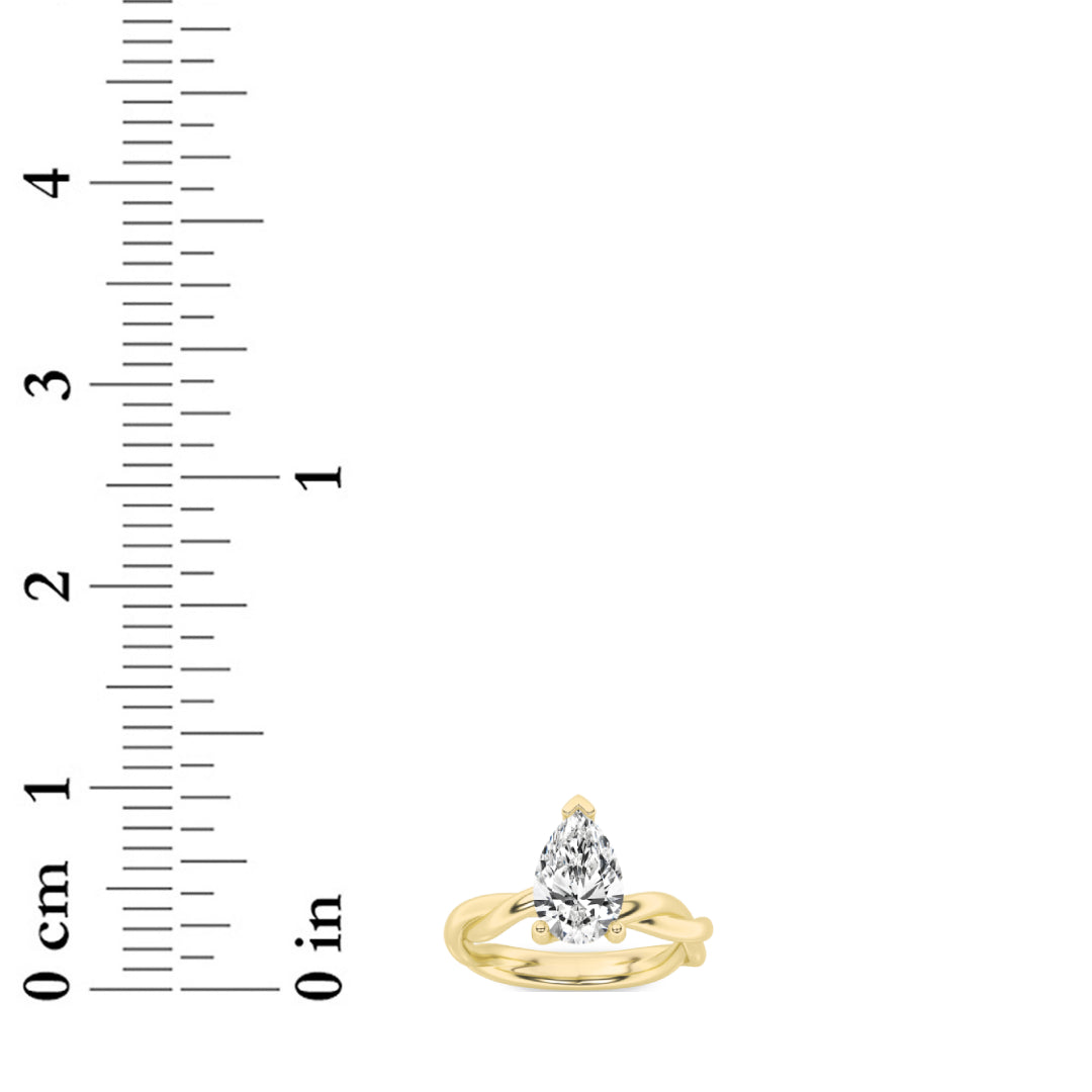 1Cttw Pear Shaped Lab Grown Diamond (F/VS) Twisted Shank Solitaire Engagement Ring in 14K Gold